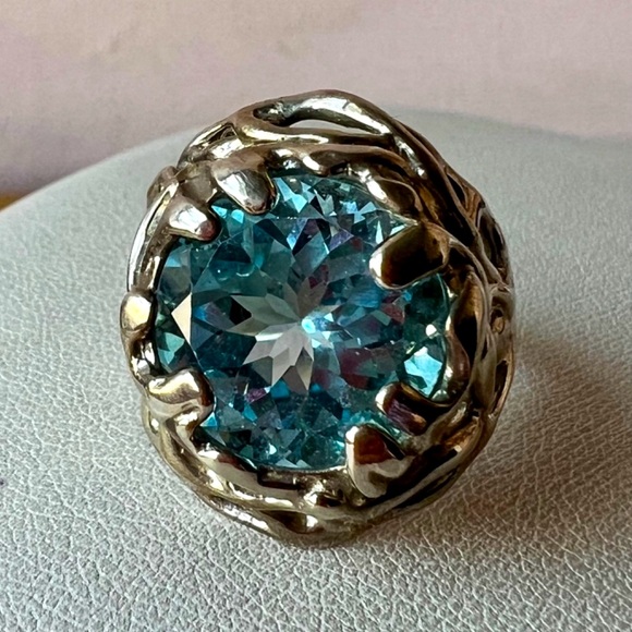 QVC Hagit Gorali Sterling Silver HUGE round Blue Topaz Statement Ring ORGANIC - Picture 16 of 16